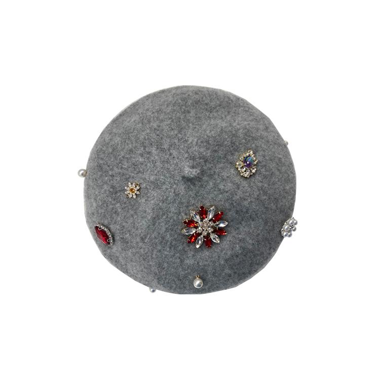 J.JANE Handmade Jeweled Beret (Lightgray)