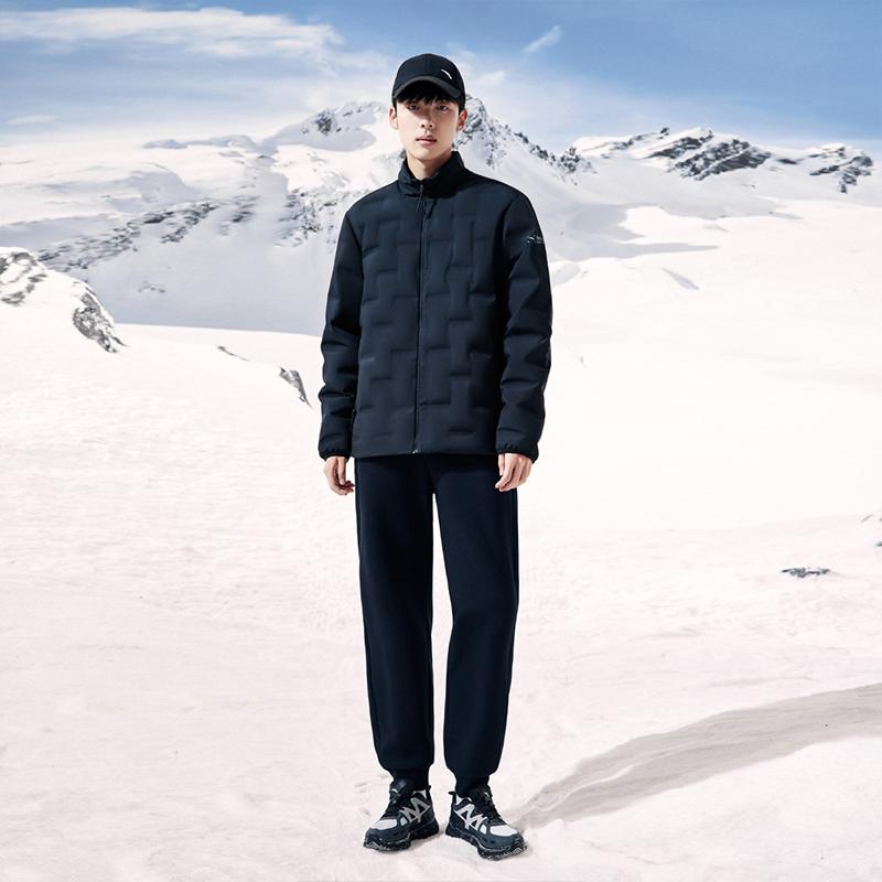 Anta Solid Color Zipper Stand Collar Long Sleeve Down Jacket Men Outerwear Basic-Black 952347914-5