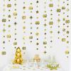 Gold 60th Birthday Decorations Number 60 Circle Dot Twinkle Star Garland Metallic Hanging Streamer Bunting Banner Backdrop for 60 Year Old Happy