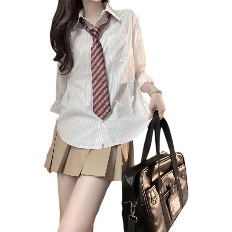 Women's Striped Long-Sleeve Shirt - Autumn 2024 Japanese Basic Style