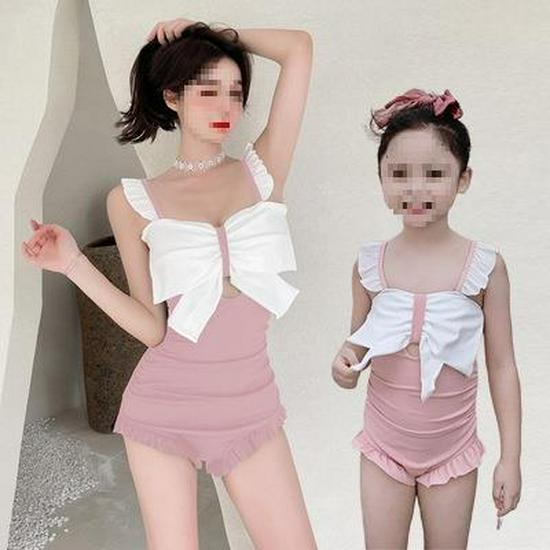 

Mother-Daughter Ruffle Bowknot One-Piece Swimsuit for Women and Girls One Size
