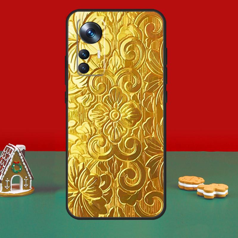 Gold Floral Pattern Case For POCO X6 Pro M6 X3 X5 F3 F5 M5s Xiaomi 13 14 Ultra 12 Lite 11T 12T 13T Pro Cover