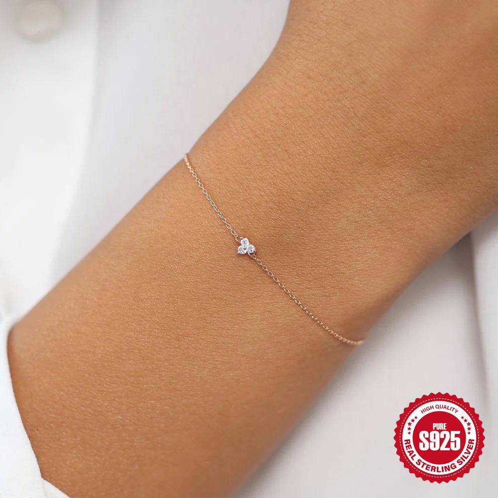 S925 Sterling Silver Fashion Women'S Minimalist Triangle Diamond Classic Basic Temperament Bracelet Bracelet