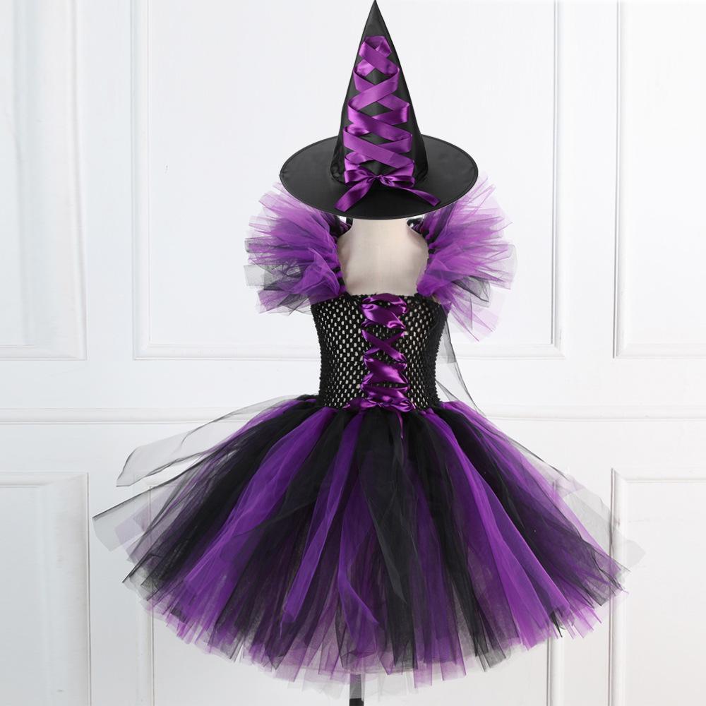 Tutu Dress Witch Costume Set for Kids with Hat and Broom - Halloween and Cosplay Outfit