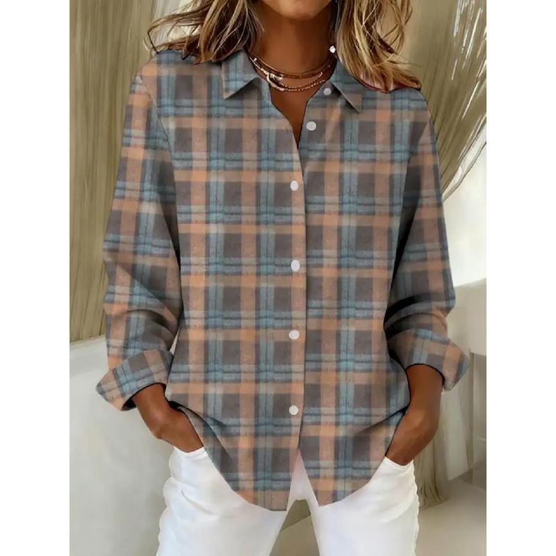 Camicia Primaverile da Donna 2026 Nuova alla Moda Stampa a Quadri Casual Versatile