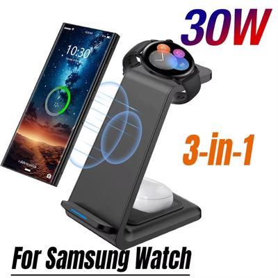 30W Charging Station 3 In 1 Wireless Charger Stand For Samsung S25 S24 S23 Galaxy Watch 7/6/5/4/3/2 Buds3/2/3 Pro Fast Charging