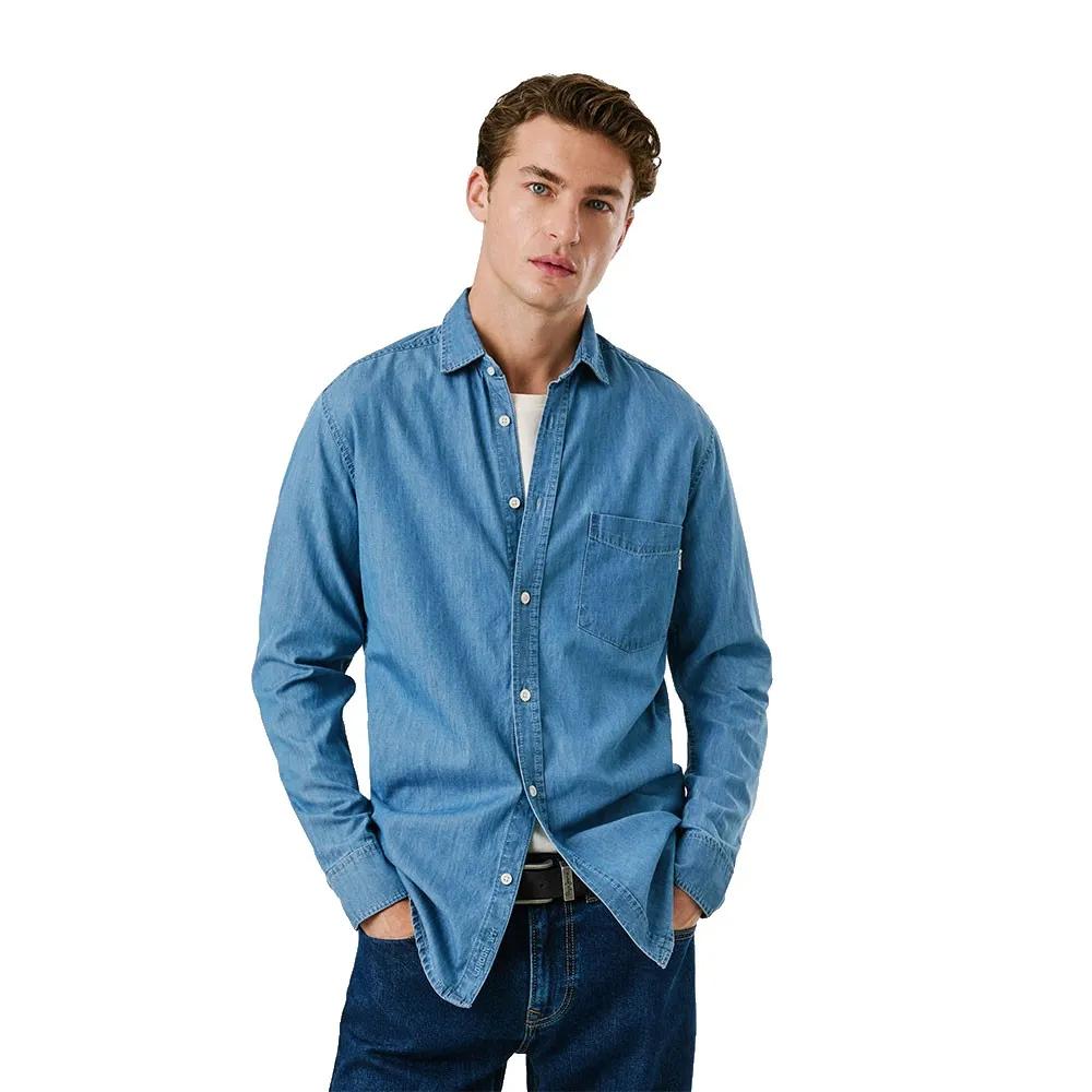 Joom Pepe Jeans Herren Blau Slim Fit Casual Shirt 100% Cotton Blue Cm - Bild 3