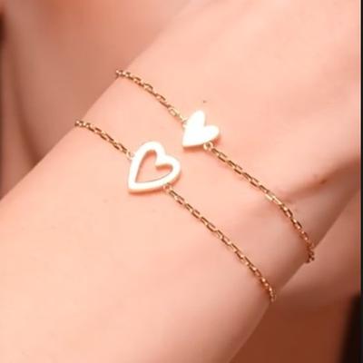 1pc Women's Heart-Shaped Hollow Pendant Single Bead Set, Instagram Style Adjustable Love & Friendship Two-Piece Bracelet