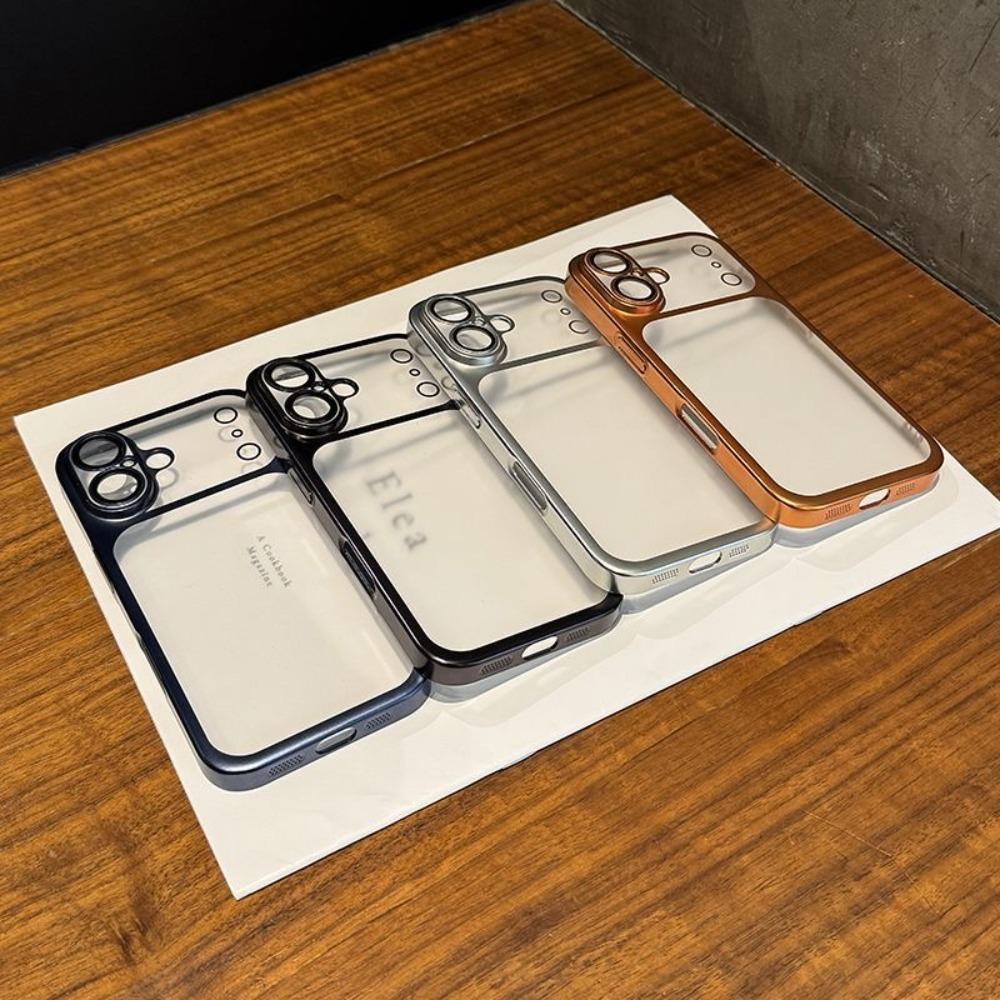 Luxury Frosted Translucent PC Case for IPhone 17Air 16 15 14 13 12 Pro Max Plating Frame Lens Film Protection Anti-fall Cover
