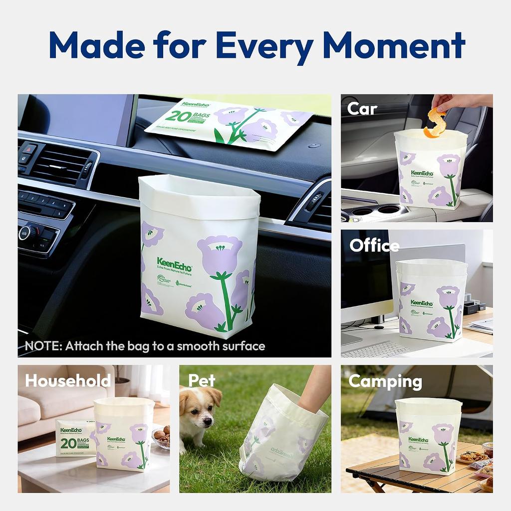 Disposable Car Garbage Bin Bags, Vomit Trash Bags Made with Recycled HDPE for Boat, Plane, Travel, Camping, Bedroom, Study Room, Office and Car, 20