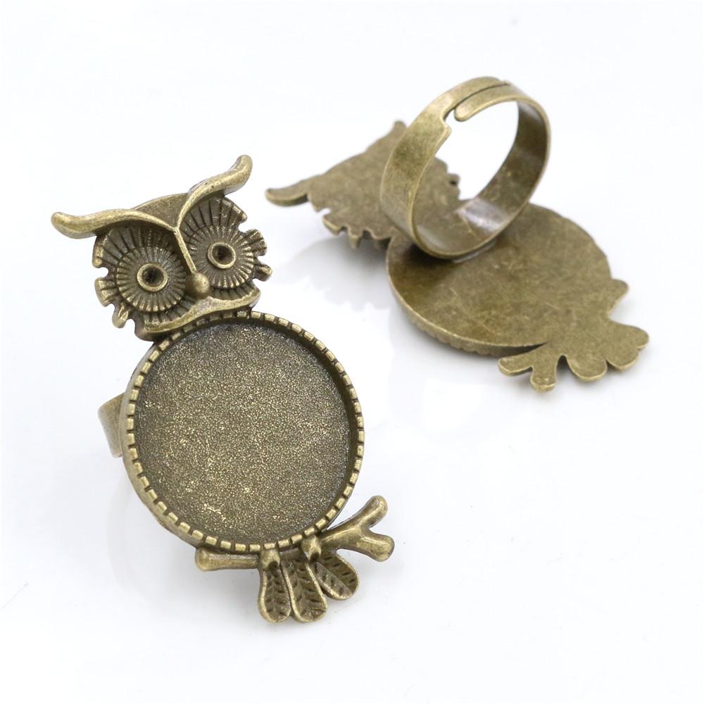 20mm 5 Stück Antik Versilbert Bronze Messing Verstellbare Ringfassungen Leer/Basis,Passend für 20mm Glas Cabochon,Knöpfe;Ringeinfassungen