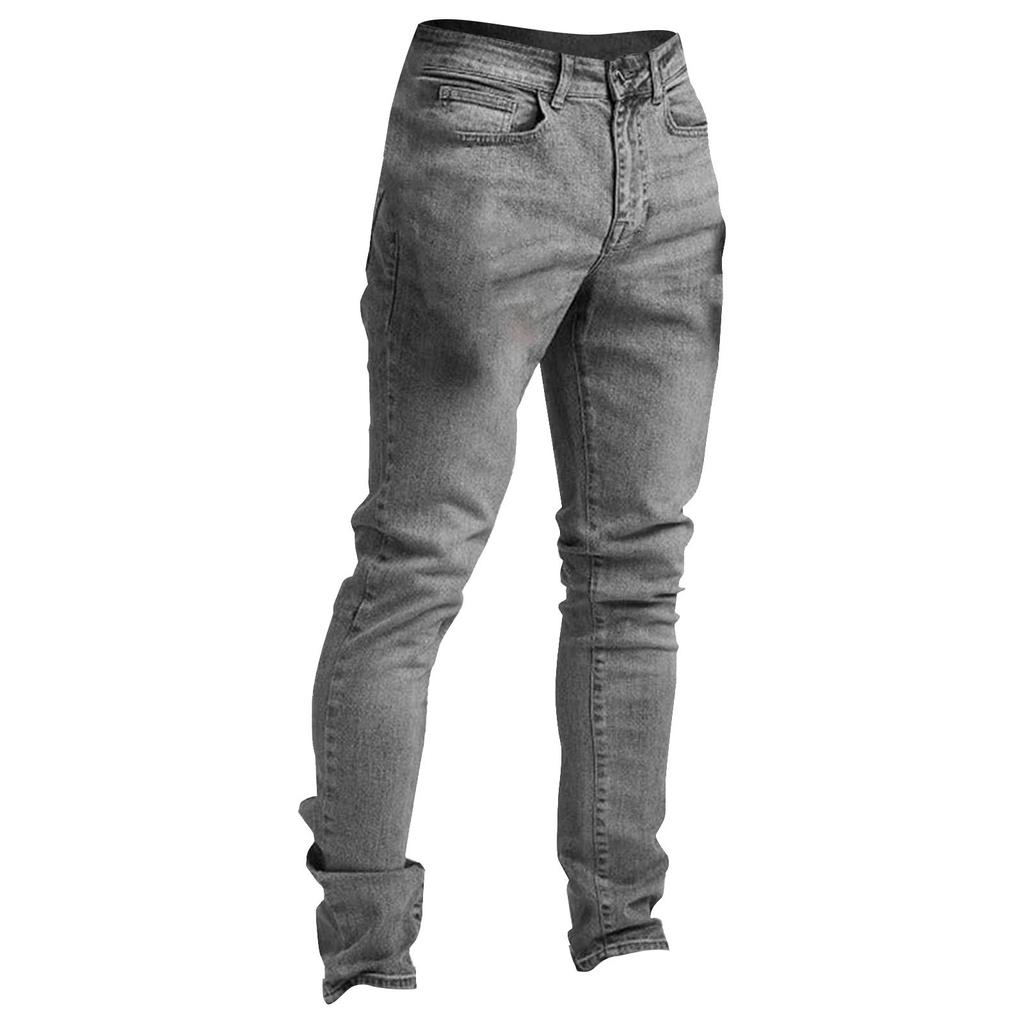 Men's Skinny Stretch Jeans Light Blue Fit Jean Men Slim Fit Button Straight Denim Trousers