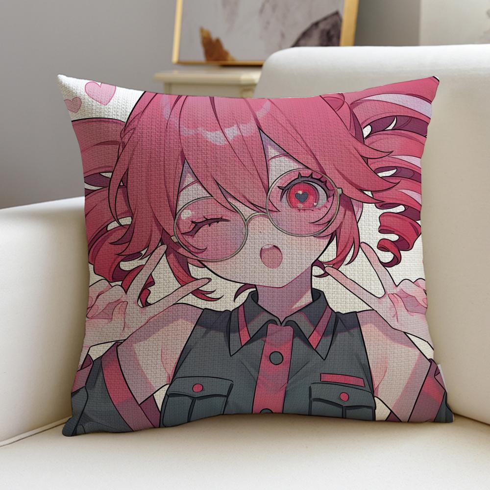 Cute KKasane Teto AnimeS Cushion Cover Breathable and skinfriendly linen pillowcase square removable and washable cushion