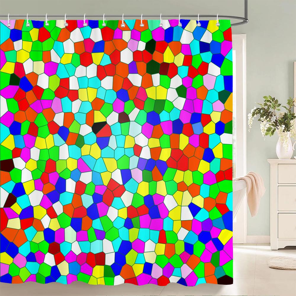 3D Colorful Simple Geometric Printing Shower Curtains Bathroom Curtain Waterproof Polyester Home Decoration Curtain With Hooks