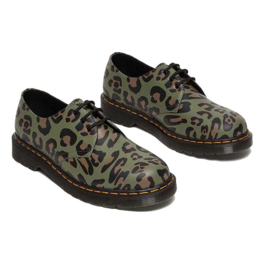 Dr. Martens Kožené módní ležérní boty s leopardím potiskem, nízké, unisex, khaki-zelená 27686384