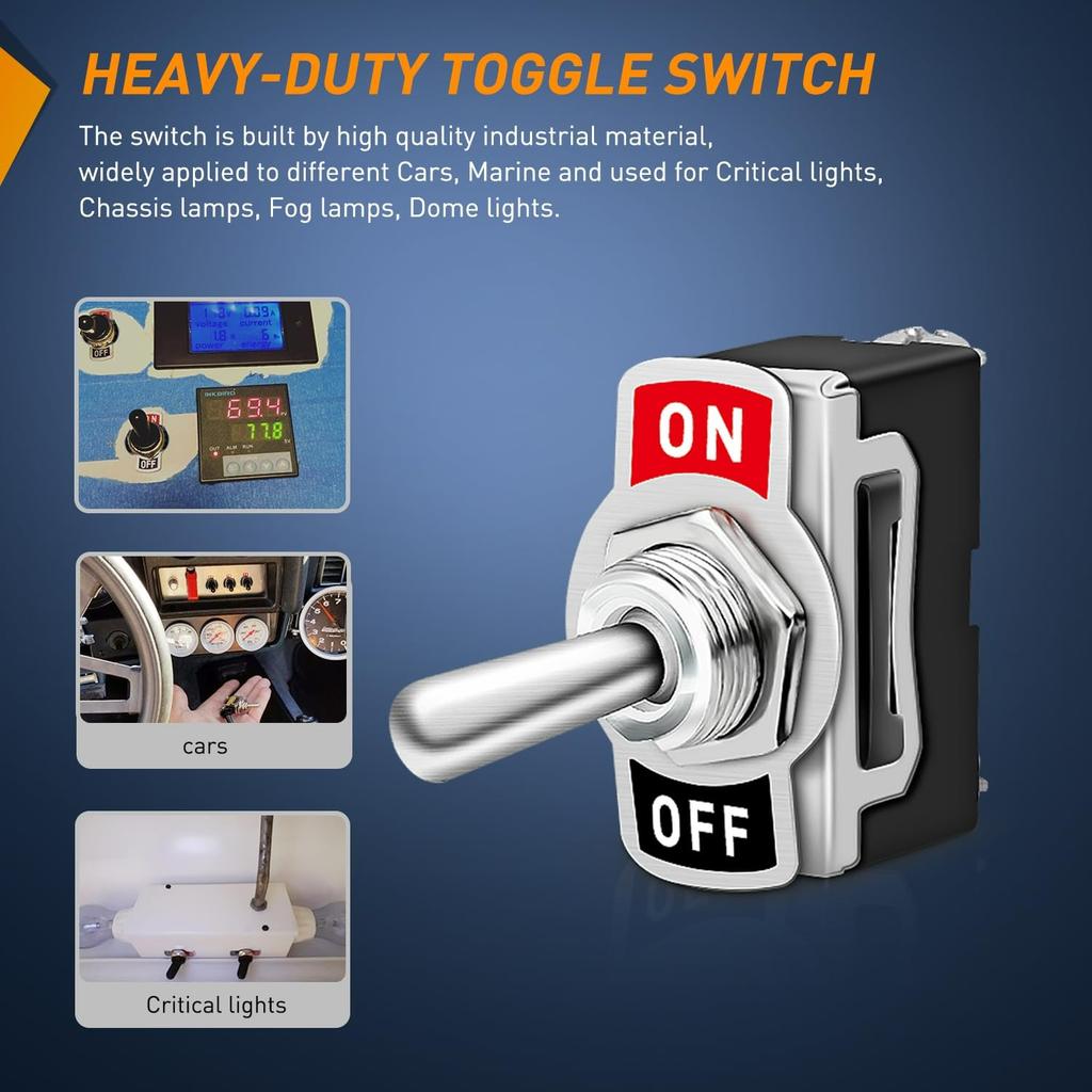 90012E Heavy Duty Rocker Toggle 15A 250V 20A 125V SPST 2Pin ON/Off Switch Metal Bat Waterproof Boot Cap Cover-5 Pack, 2 Years Warranty
