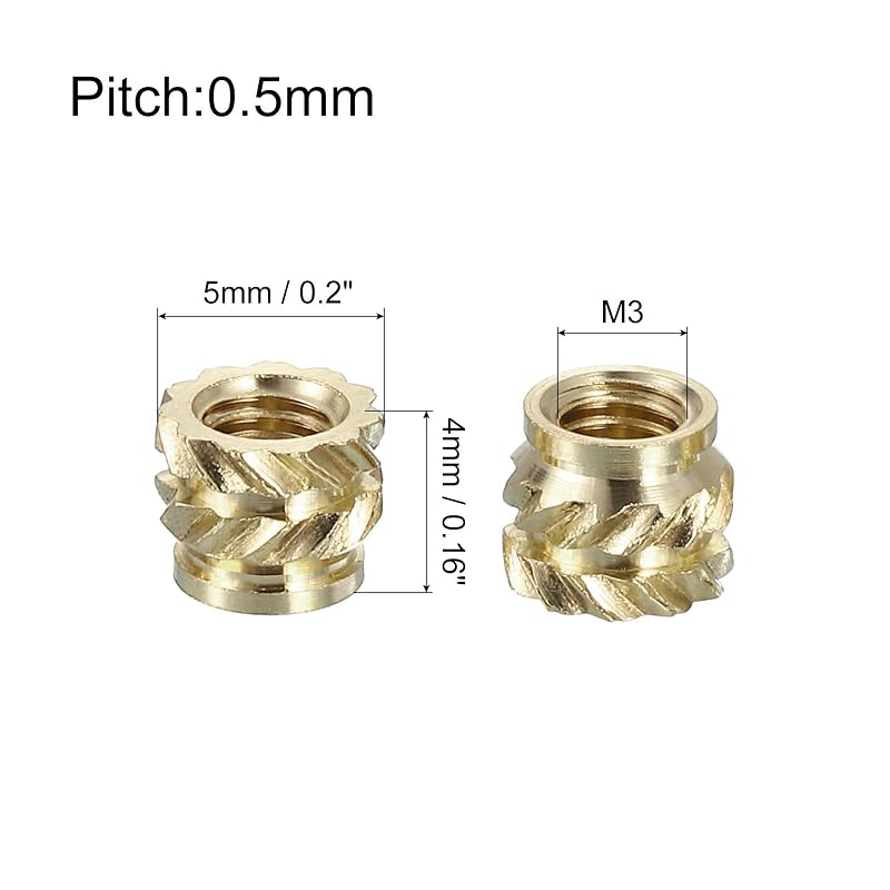 uxcell 50pcs Insert Nuts with Knobs, M3 Female Thread Bit Inserts, 4x5mm, Brass, Embedded Nuts, for Repair Equipment and Furniture, Gold Finish