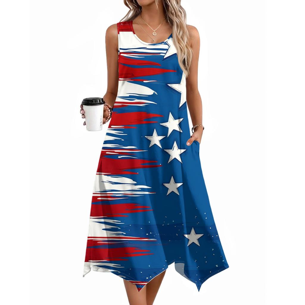 Dámské ležérní šaty na léto Tílkové šaty Volné plážové šaty s kapsami Rozšířené midi letní šaty