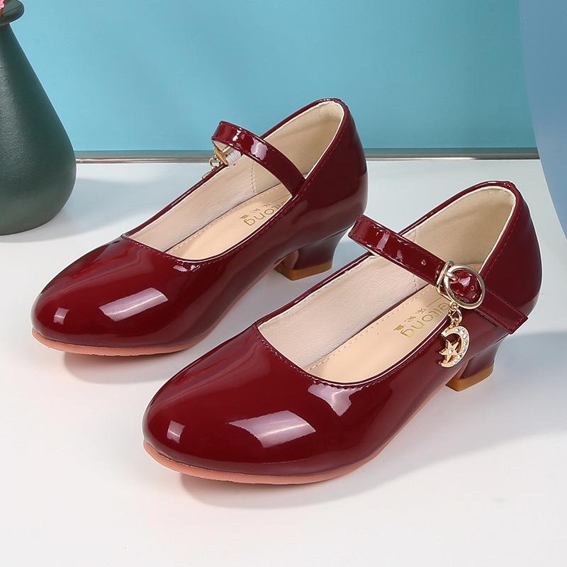 Girls' White Leather High Heels - New 2025 Princess Dance Shoes for Students, Sizes 25-40