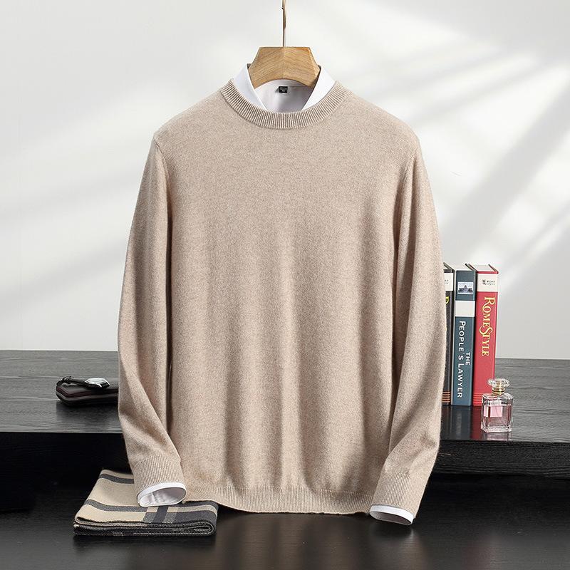 Crew neck cashmere sweater knitted soft waxy cashmere sweater solid color warm