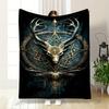 A Symmetrical Deer Skull with Intricate Golden Circular Patterns. for All Seasons Blanket Lunch Break Throw Gift