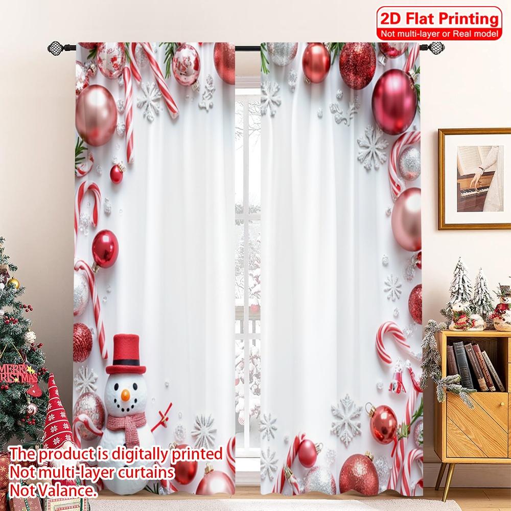 

2pcs 2D flat printing Christmas Curtains Christmas Ornaments Candy Cane Snowman Fabric Without Electricity Holiday Decorations 52.50×116.00 CM 2pcs