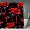 Crimson Rose Shower Curtain Set With Non-Slip Bath Mat, U-Shaped Toilet Rug, Toilet Lid Cover, Durable Water-Resistant Polyester