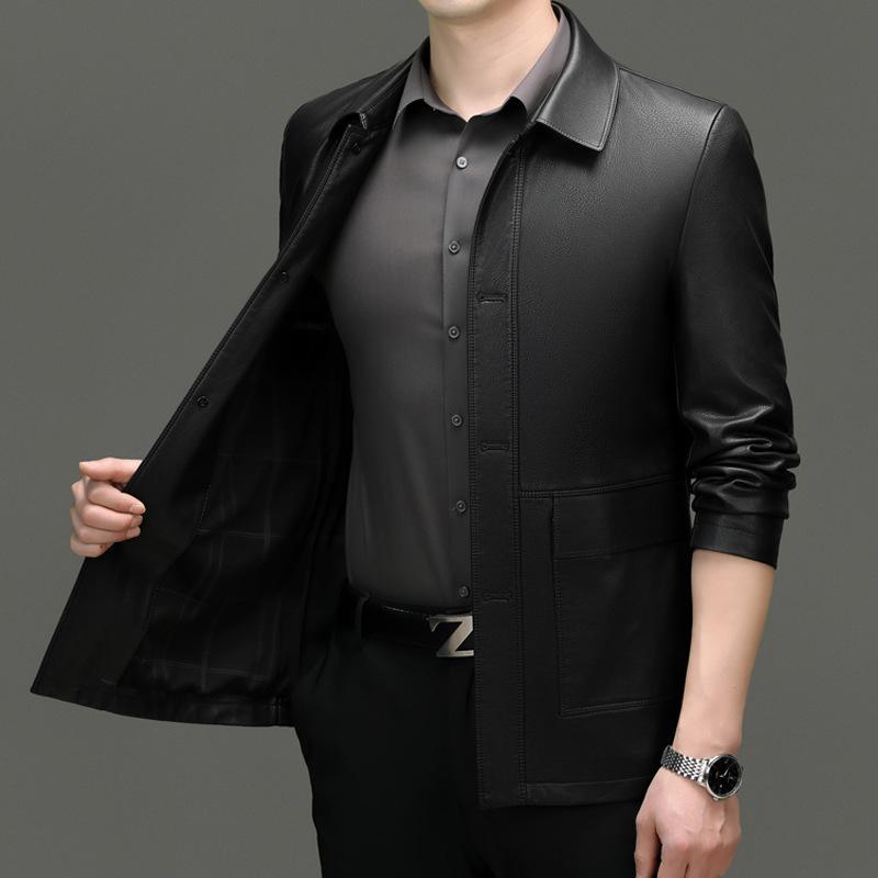 Herren Herbst- und Winterechtlederjacken Herren Lammfell Mittelalter Papa tragen Reverslederjacken