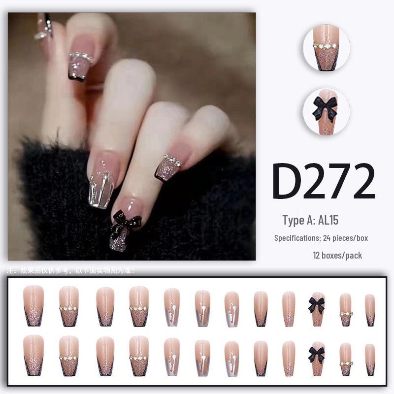 

Черные наклейки для ногтей в европейском и американском стиле: Съемные длинные ногти с дизайном в виде бантика - Темный и дерзкий вид