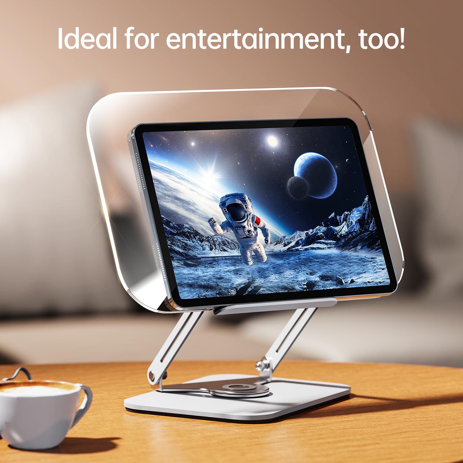 Bisofice Desktop Book Stand for Reading with 360 degrees Rotating Base Transparent Acrylic Panel & Page Clips Foldable and Angle for Cooki