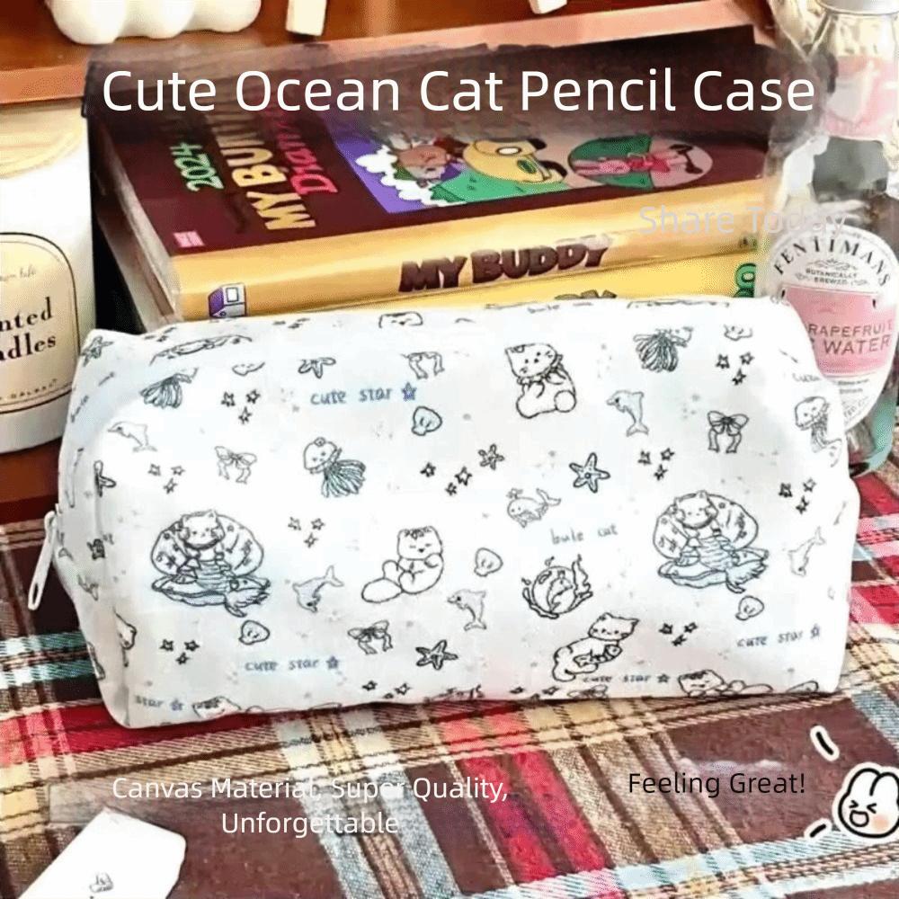 Ocean Cat Pen Bag Large Capacity Stationery Organizer Cute Stationery Bag Gift
