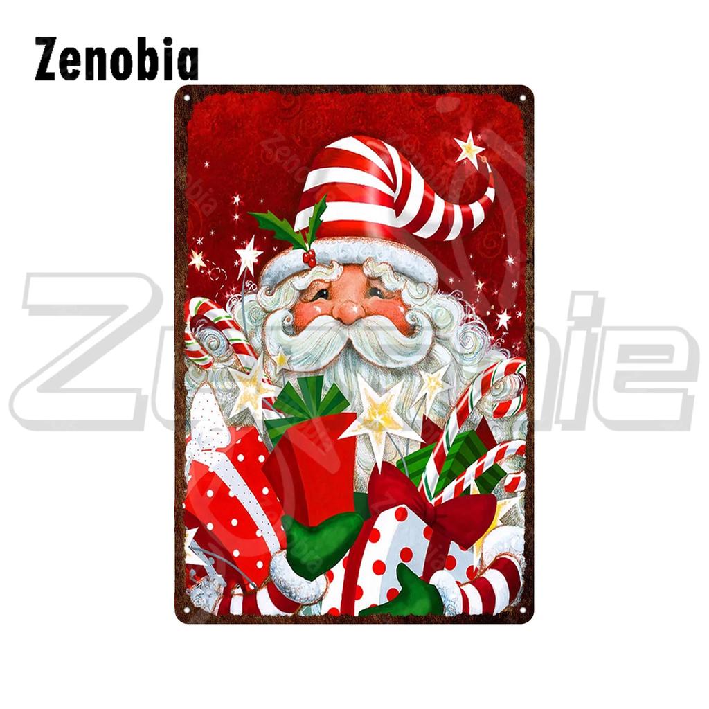 Christmas Metal Sign Santa Claus and Snowman Vintage Tin Sign Metal Plate Holiday Merry Christmas New Year Home Wall Decoration