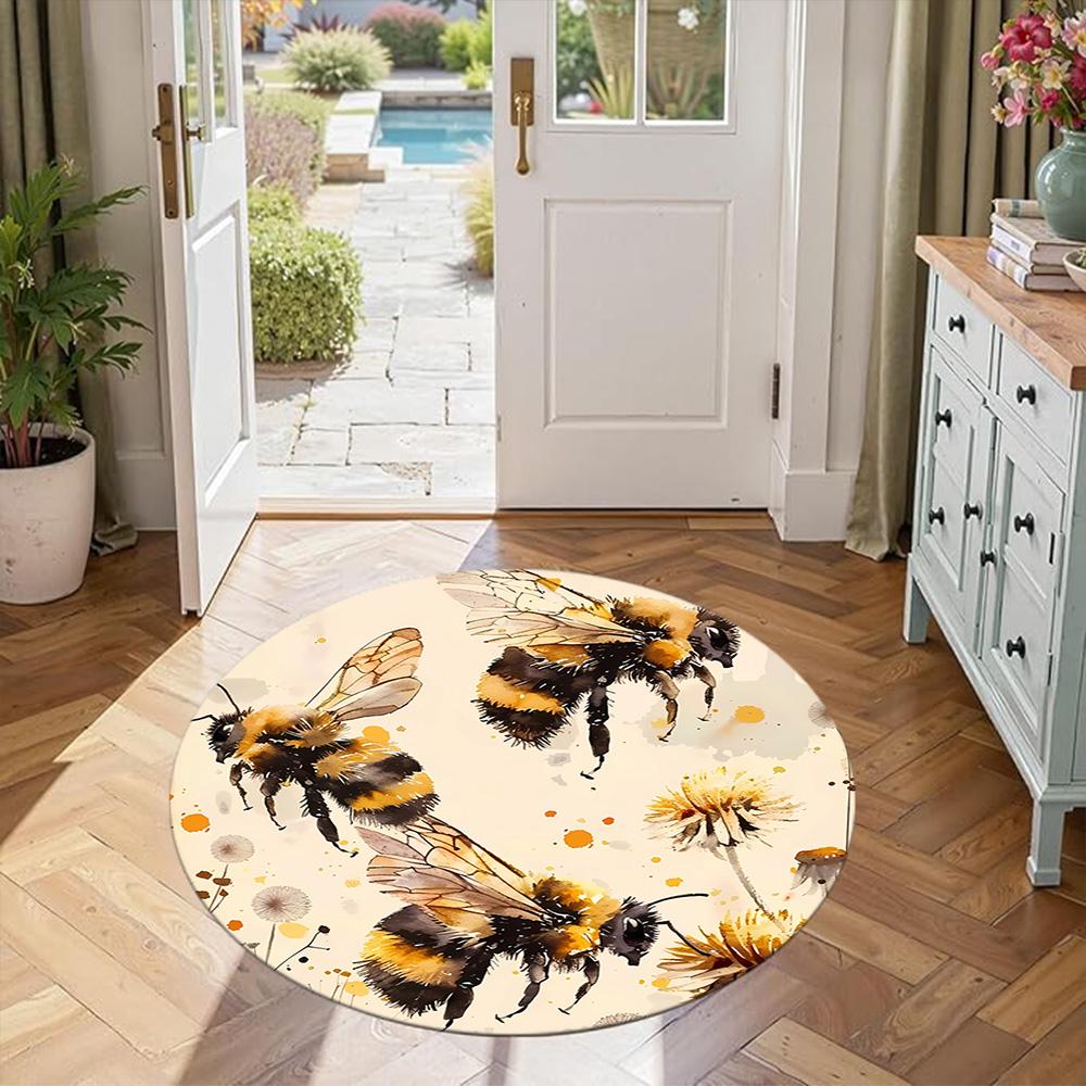 Bee Round Floor Rug Perfect for Dormitory Study room Decorate room Hallway Anti-slip Round Rug Anime Office Decor Gift for Festivals