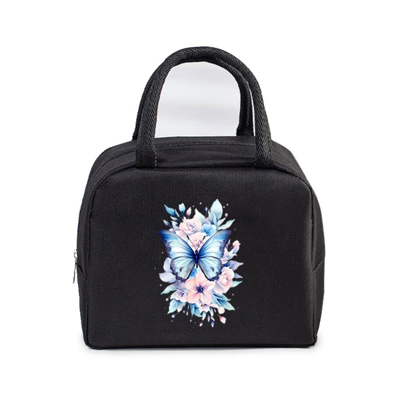 Vintage Butterfly Lunch Bag Student Office Women Men Bento Pouch Aesthetics Butterfly Insulation Portable Picnic Food Lunch Bags