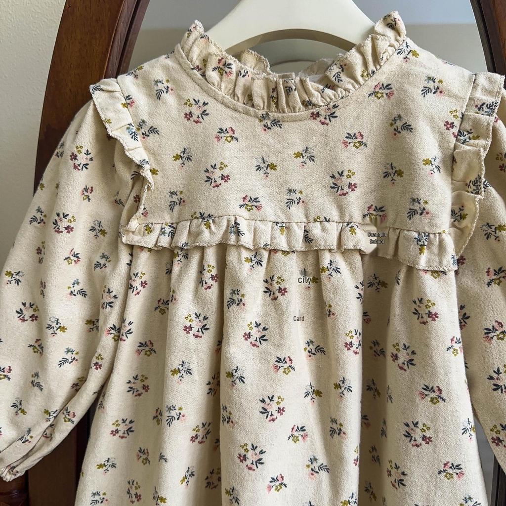 Little Girls' Floral Korean Style Shirt Dress for Autumn and Spring - Fashionable and Stylish AQA136