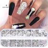 12 Grids Glitter Nails Ornaments Transparent Flat Rhinestone Mixed Shiny Jewelry Manicure Decor