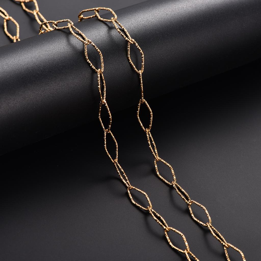6.5/7/8mm Chic Glitter Stainless Steel Link Cut Oval Figaro Chain Necklace for Women Men Geometric Rhombus Choker Metal Jewelry