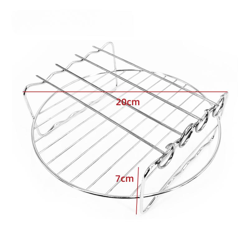 7Inch Air Fryer Rack Set Versatile Grilling Rack Double Layer Rack with Skewers Steaming Drain Oil Holder for Kitchen