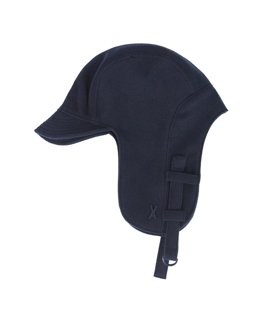 Bajal Studded Logo Oversized Wool Trooper Hat Navy