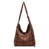 Autumn Fashion Versatile Woolen Plaid Shoulder Bag Retro Leopard Print Portable Commuter Canvas Bag Women's Casual Tote Bag