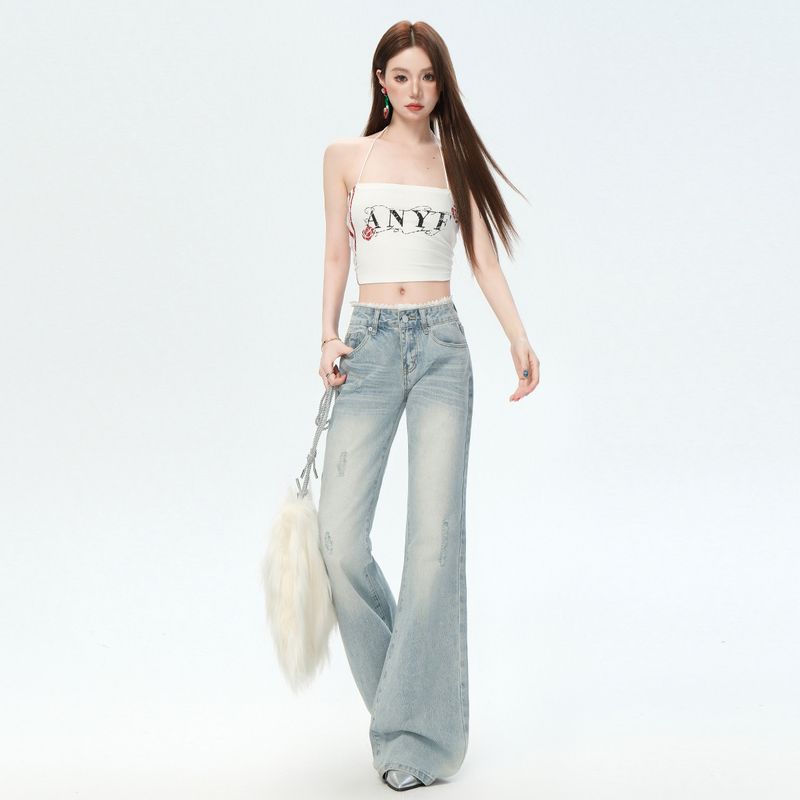 

Small Lace Patchwork Ripped Low Waist Skinny Denim Female Silm Slimming Hip Raise Sexy All-Matching Mop Pants Light blue pants 155-165 XL