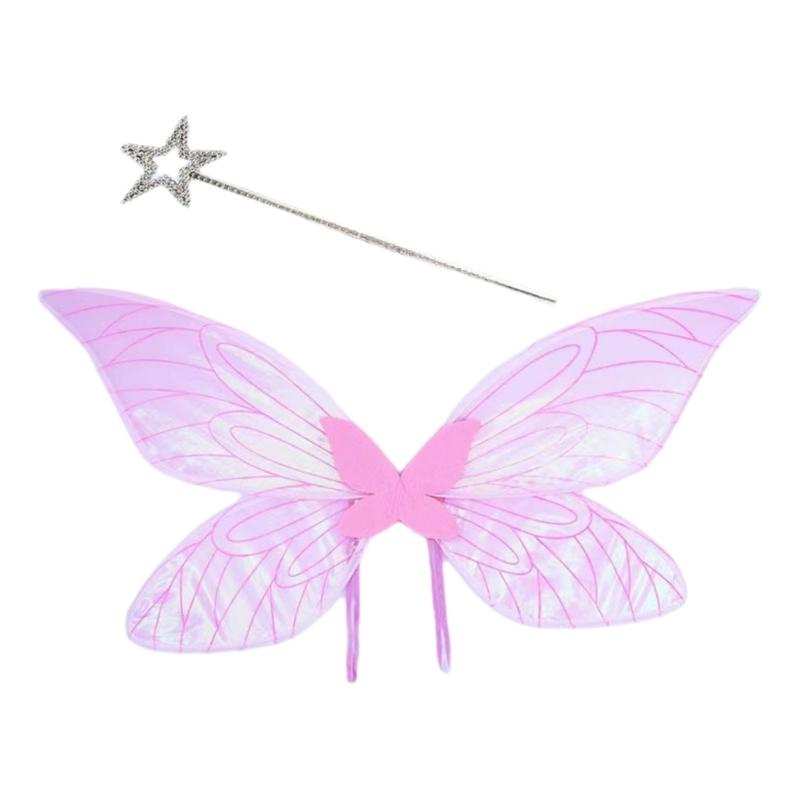 Zestaw Skrzydeł Motyla i Różdżki Gwiazdy Cosplay Skrzydła i Różdżka Wróżki Strój Motyla dla Dziewczynki Boże Narodzenie Maskarady