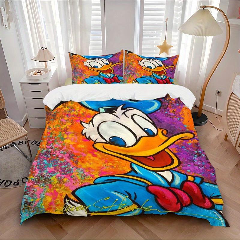 

3pcs set Donald Duck, Pop Art, Colorful Bedding Set with Duvet Cover+Pillowcases, All-Season Polyester, Zipper Closure59 135x200cm