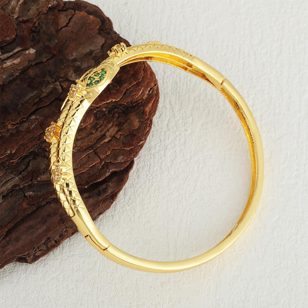 18K Gold Plated Copper Colorful Zircon Exaggerated Snake Vintage Bracelet for Women