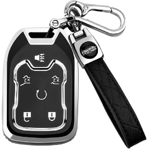 For GMC Key Fob Cover With Keychain, Key Case Shell TPU Full Protection Compatible With GMC Chevy Silverado Suburban Tahoe Acadia Terrain Yukon