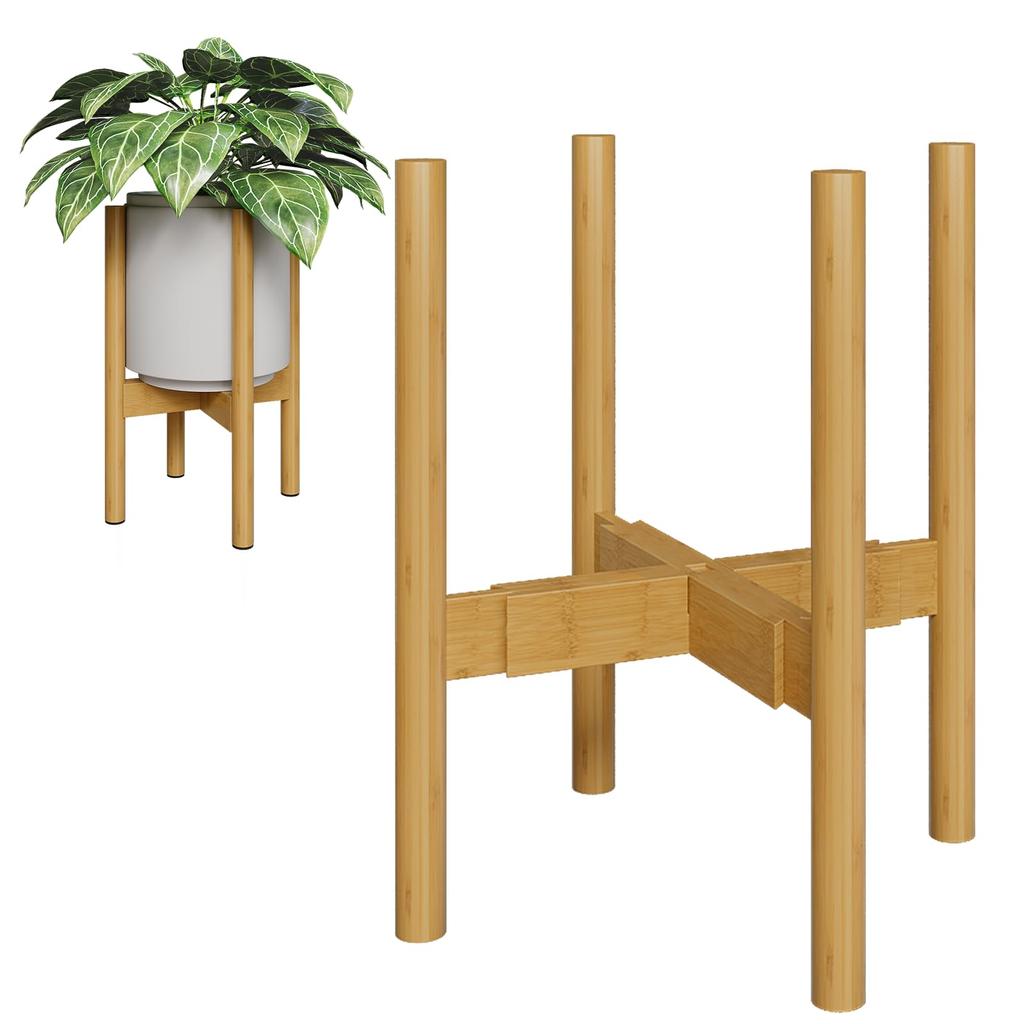 Bamworld Adjustable Planter Stand, Bamboo Indoor Plant Stand, 25cm-35cm Wide, Plant Pot Stand, Pot Stand, Planter Rack, Stylish Plant Pot Stand