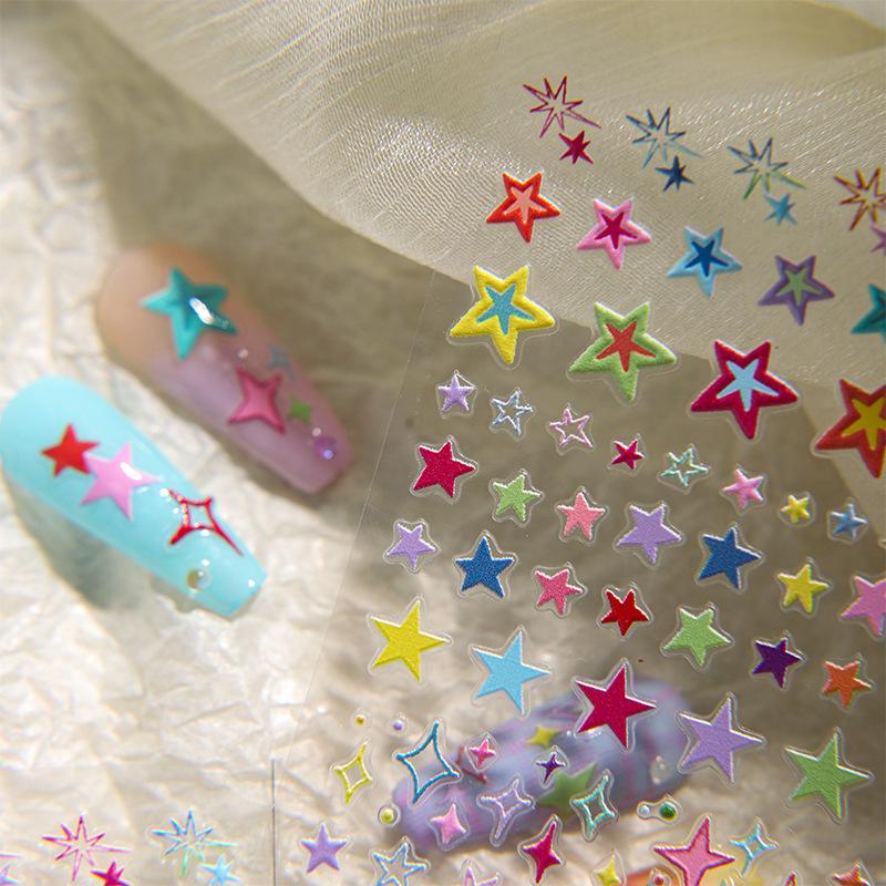 SKY Graffiti Style 6D Embossed Star Nail Art Stickers - Sweet, Colorful, 3D Adhesive Decals