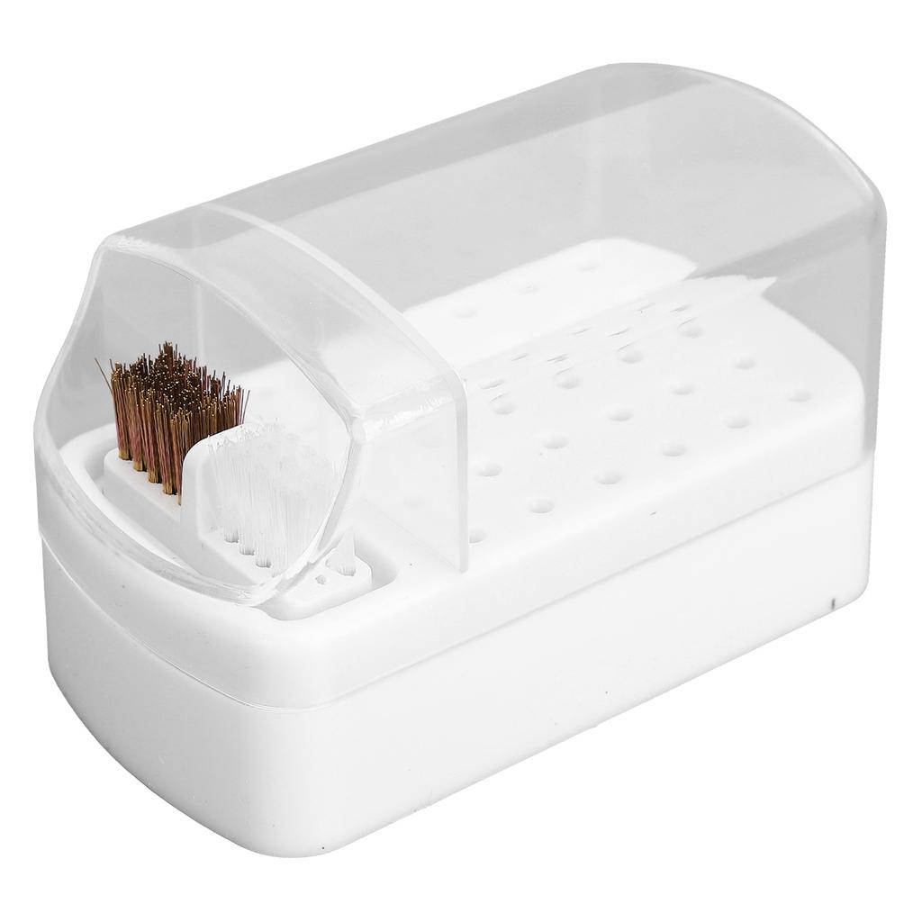 30 Holes Nail Drill Bit Holder Stand with Cleaning Brush Dust Proof Storage Container Box Case for Home Salon