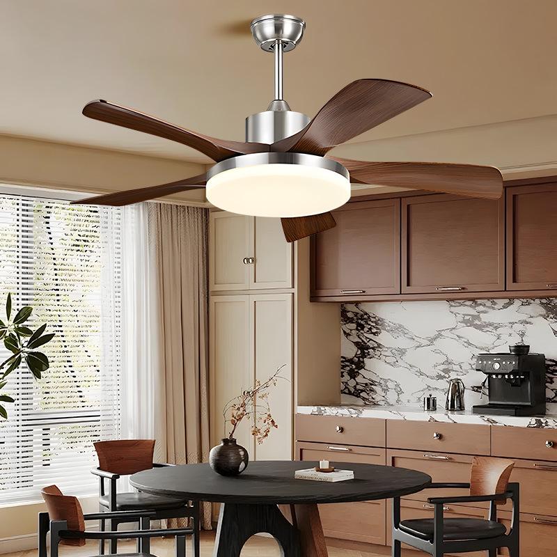 Walnut Retro Ceiling Fan Light with Straight Blades, Mid-Century Style for Bedroom or Restaurant