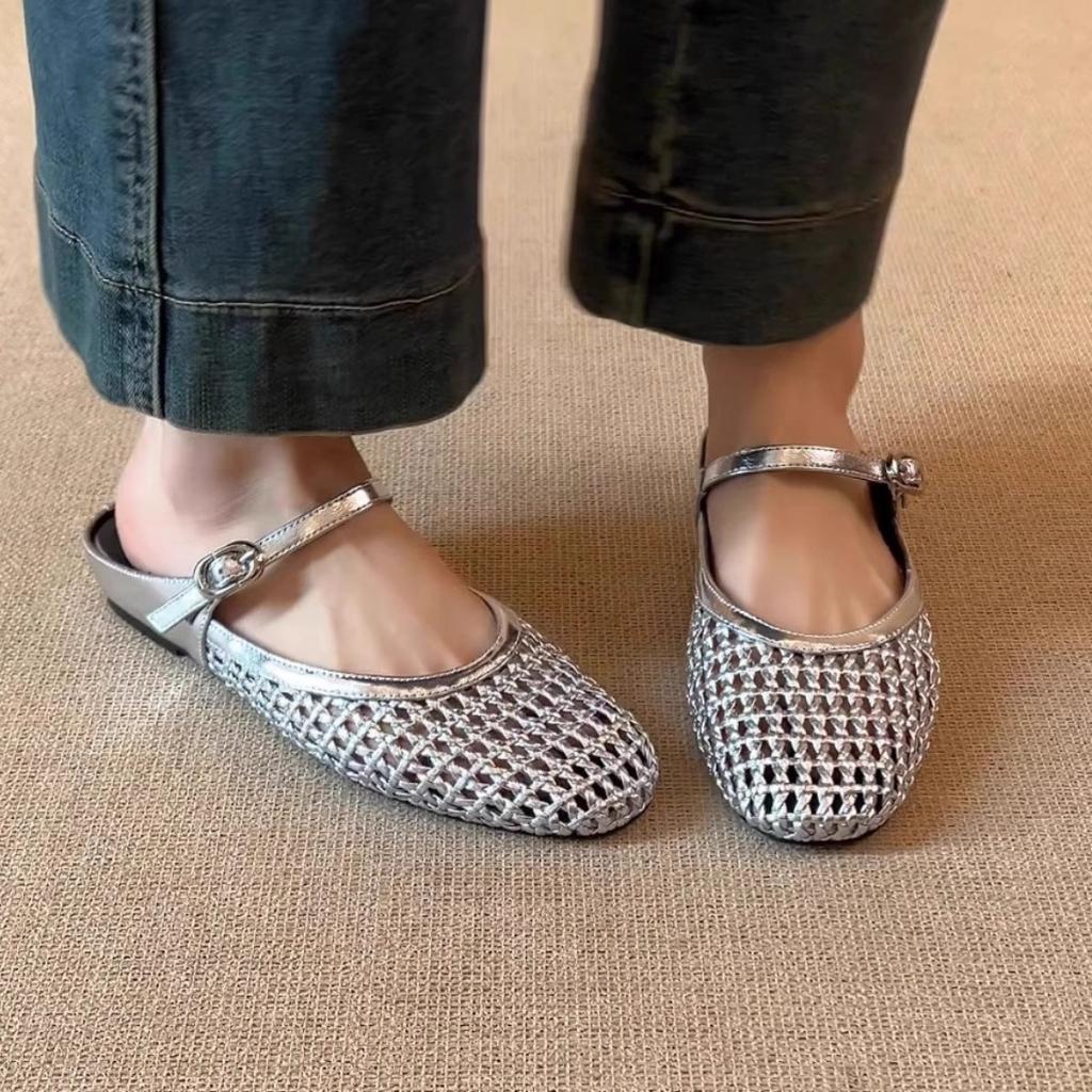 Women Flats  Sandals Fishnet Ballet Woman Anti-slip Designer Mesh Mary Jane Shoes